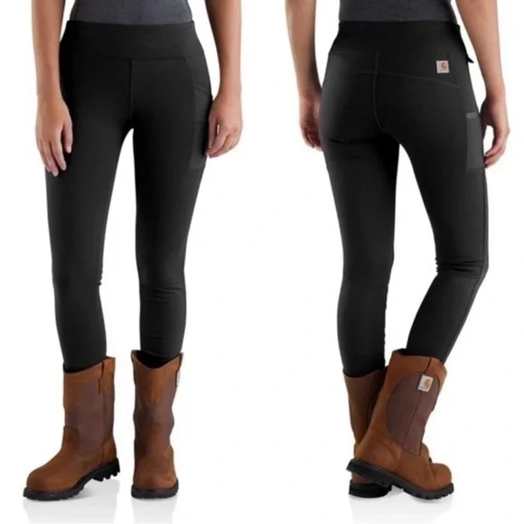 Carhartt Black Fitted Force Leggings Size L 12/14 Workwear Athleisure Gorpcore - Picture 2 of 7